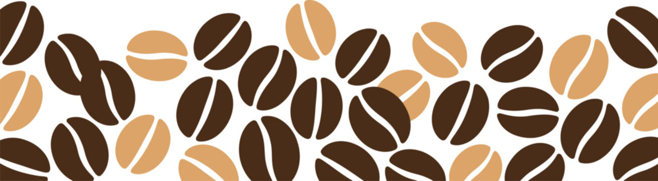 Seamless pattern of roasted coffee beans in dark brown and light tan colors