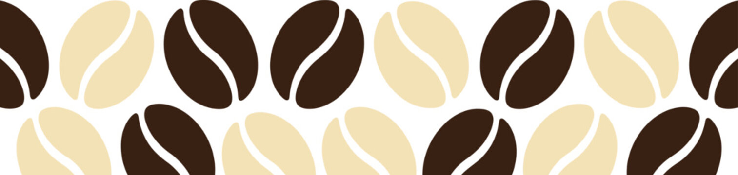 Seamless horizontal border pattern with dark and light roasted coffee beans
