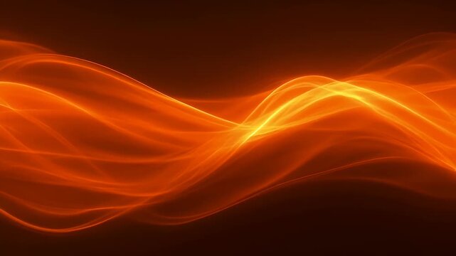 Abstract flowing orange and yellow light waves on a dark background creating a dynamic and energetic visual effect.