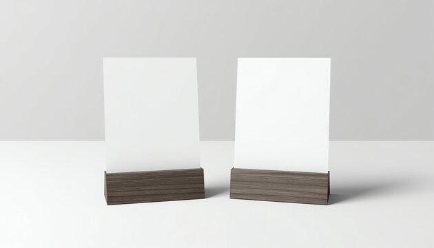 Blank table tent mock up template on isolated white background, Stand for acrylic tent card Used for Menu Bar and restaurant, 3d illustration