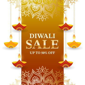 Happy Diwali Sale social media feed template offer background with diya for advertisement, marketing, discount poster