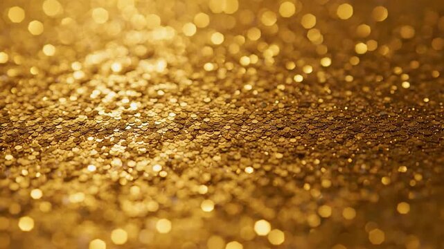 Golden glitter surface shimmering with sparkling light reflections for a luxury festive background