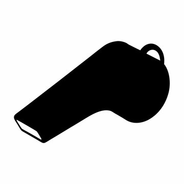 Black referee whistle with loop handle - Minimalist black sports whistle icon featuring a loop handle, ready for referee or coach use in athletic events