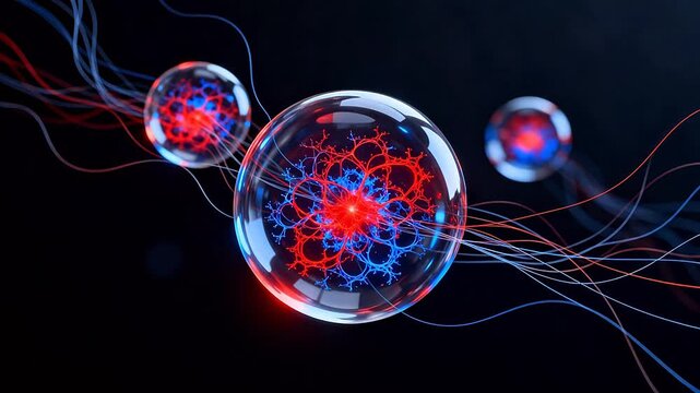 Abstract spheres with glowing patterns