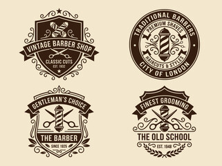 Fototapeta premium Vintage Barber Shop Logo Collection - Retro Gentleman Grooming Badges