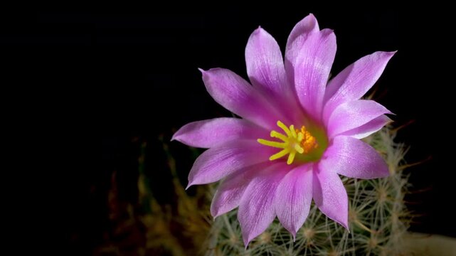 Cactus flower opening time-lapse, isolated on clean background.