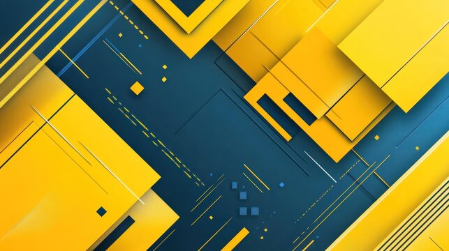 Abstract geometric shapes, vibrant yellow and dark blue background, digital design, for website or presentation