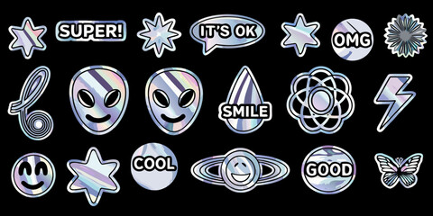 Y2k Aesthetic Stickers And Icons On Black Background © Huraya