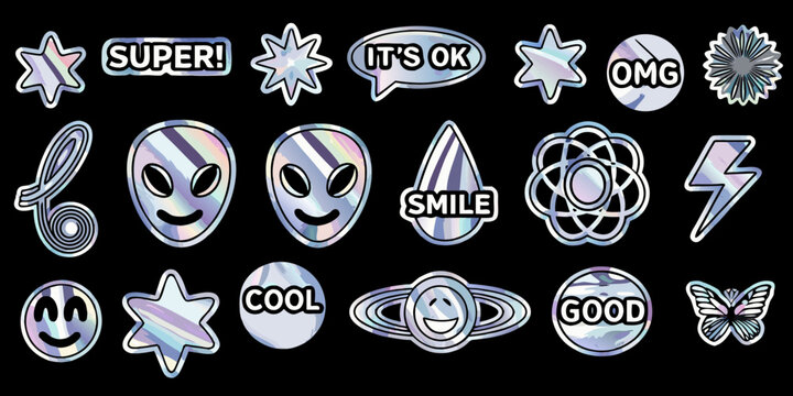 Y2k Aesthetic Stickers And Icons On Black Background