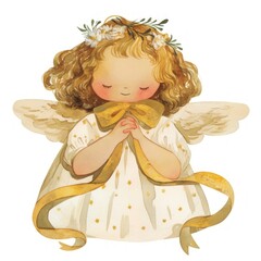 Fototapeta premium Cute angel illustration praying peacefully.