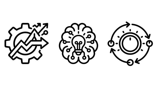 Data processing and artificial intelligence conceptual icons set with intelligence processing innovation lightbulb optimization management business technology analytics thinking strategy
