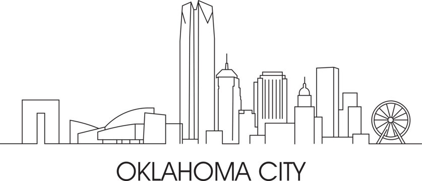 Simple line art outlines Oklahoma City skyline