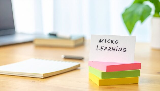 Stack of sticky notes micro learning workspace