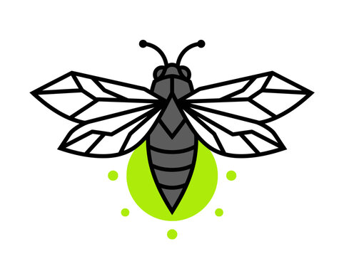 Minimalist Geometric Firefly Icon with Glowing Green Light