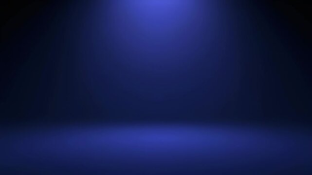 A dark blue abstract background with a subtle spotlight effect illuminating a floor and wall, creating a deep and mysterious atmosphere.