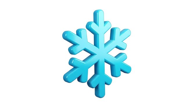 A bright cyan 3d rendered snowflake icon isolated on a clean white background for winter designs.