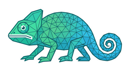Geometric low poly chameleon with vibrant blue and green gradient © hiex