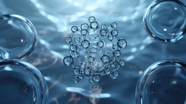 Blue bubbles, transparent spheres, shiny orbs, soap bubbles