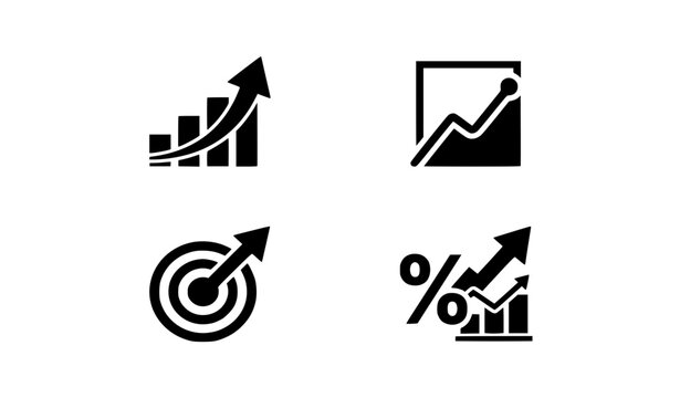 Financial Growth Icon Vector Set Black Business Profit Chart and Up Arrow Icons Collection Isolated on White Background