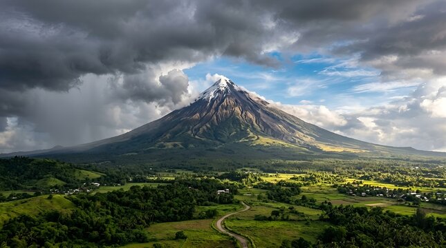 Mayon Volcano Majestic Cone Sky Clouds Dramatic Landscape
