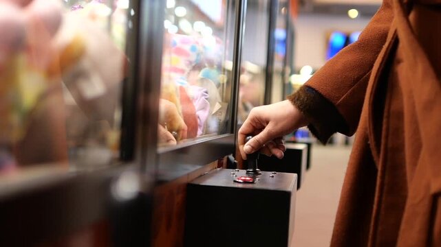Exciting claw machine adventure in a lively arcade