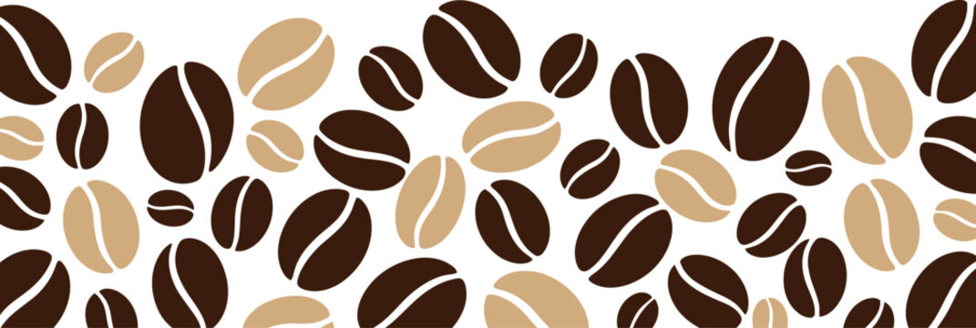Seamless pattern of roasted coffee beans in dark brown and light tan colors for cafe design