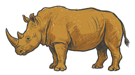 Fototapeta premium Hand-drawn illustration of a rhinoceros on a white background