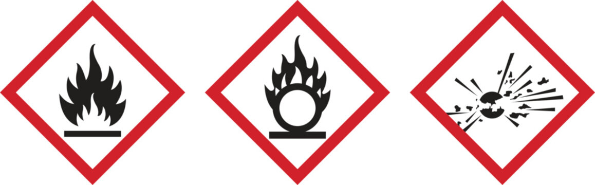 Flammable and explosive hazard warning icons
