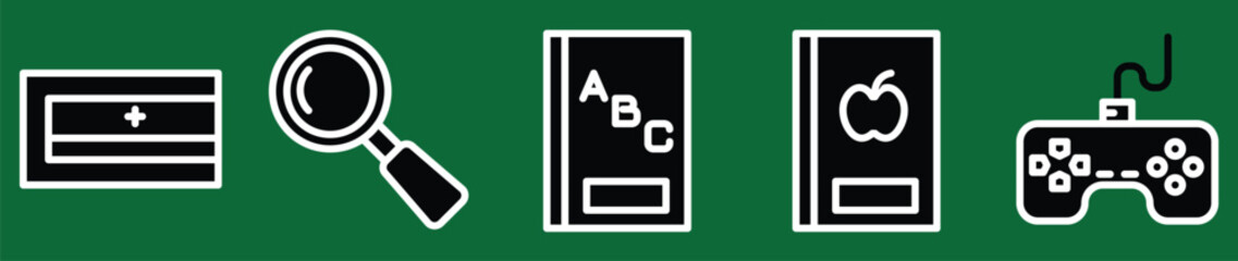 Flat icons set of calculator, search, alphabet, apple, and game controller © Rubina
