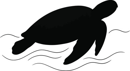 Black and white silhouette vector illustration of a sea turtle swimming for marine conservation brandingBlack and white  © MD
