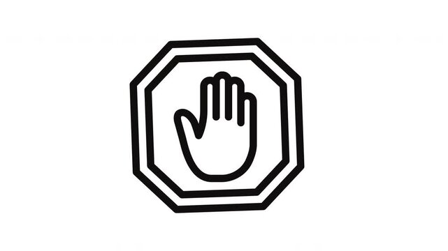 Stop Sign Hand Line Art Icon Looping Animation for Restriction and Access Control Concept
