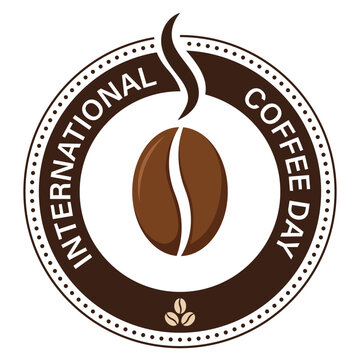 International Coffee Day round badge logo with coffee bean icon retro cafe emblem celebration design