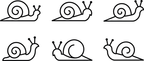 Minimal Snail Outline Icon Collection with Spiral Shell Line Art Vector Illustration Set © Rony
