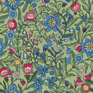 Olive Green Cottagecore Wildflower Botanical Print