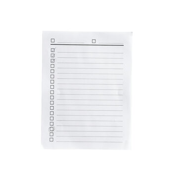 A single sheet of lined paper with a vertical column of empty square checkboxes, isolated on a white background, showing a simple task list