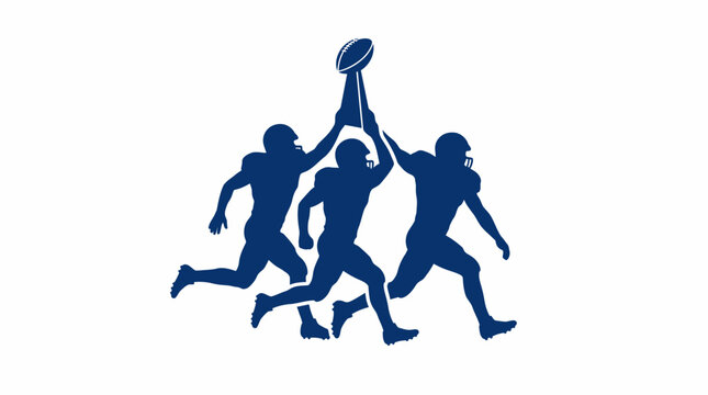 Vector illustration depicting silhouettes of American football players celebrating a victory by lifting a trophy