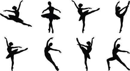 Ballet Dancer Black Silhouette Collection Featuring Graceful Dance Poses for Performance, Fitness, and Creative Design Projects © Nahar999
