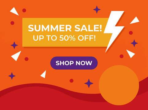 Summer Sale Promotional Banner Template with 50 Percent Off and Shop Now Button