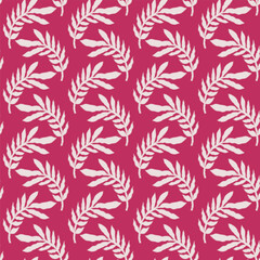 Fototapeta premium Magenta Botanical Leaf Tossed Vector Pattern