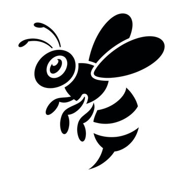 Black silhouette of a bee a stylized insect shape with wings and antennae on a transparent background pollinator honeybee apidae