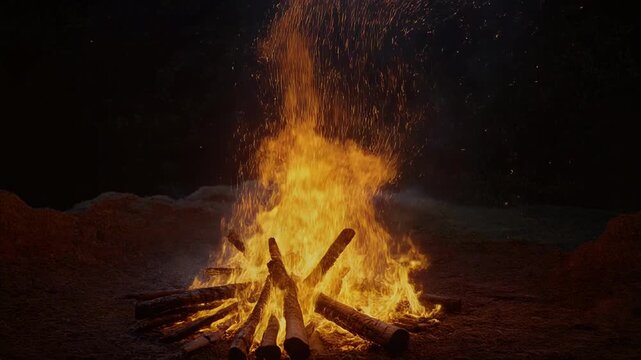 Forest fire flames burning in dark night atmosphere