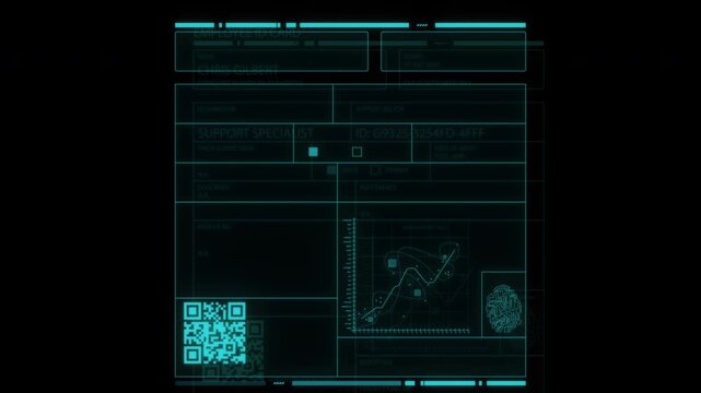 Futuristic Digital User Interface Display With Data Analysis And QR Code.
