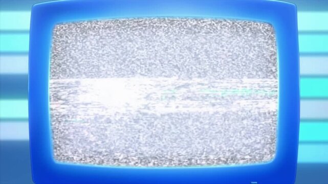 A video of an old television displaying static on a blue background