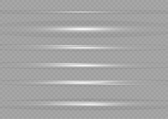 Set of white horizontal light streaks and glowing laser lines with horizontal abstract luminous technology background straight luminescent movement brilliant © Md