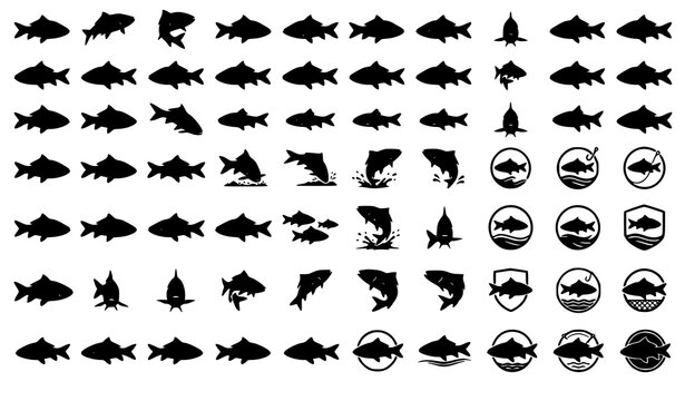 Katla Fish Silhouette Vector Set Freshwater Carp Logo Collection