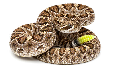 Naklejka premium Coiled diamondback rattlesnake isolated on white background