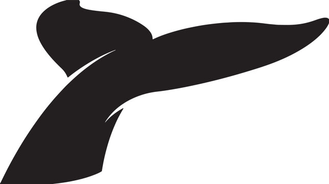 Black whale tail silhouette vector illustration isolated on a white background, minimalist marine life fluke icon or logo design.