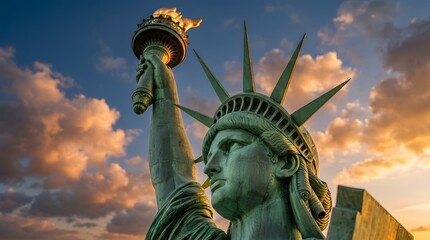 Fototapeta premium Statue of Liberty at Golden Sunset