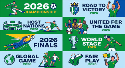 Fototapeta premium 2026 Football Championship Banner Collection | Soccer Tournament Flat Vector Illustration Set