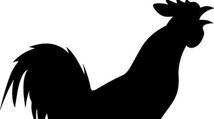 Rooster silhouette profile on white background, crowing cockerel shape for farm branding, black male chicken outline for rustic logo design © Mir